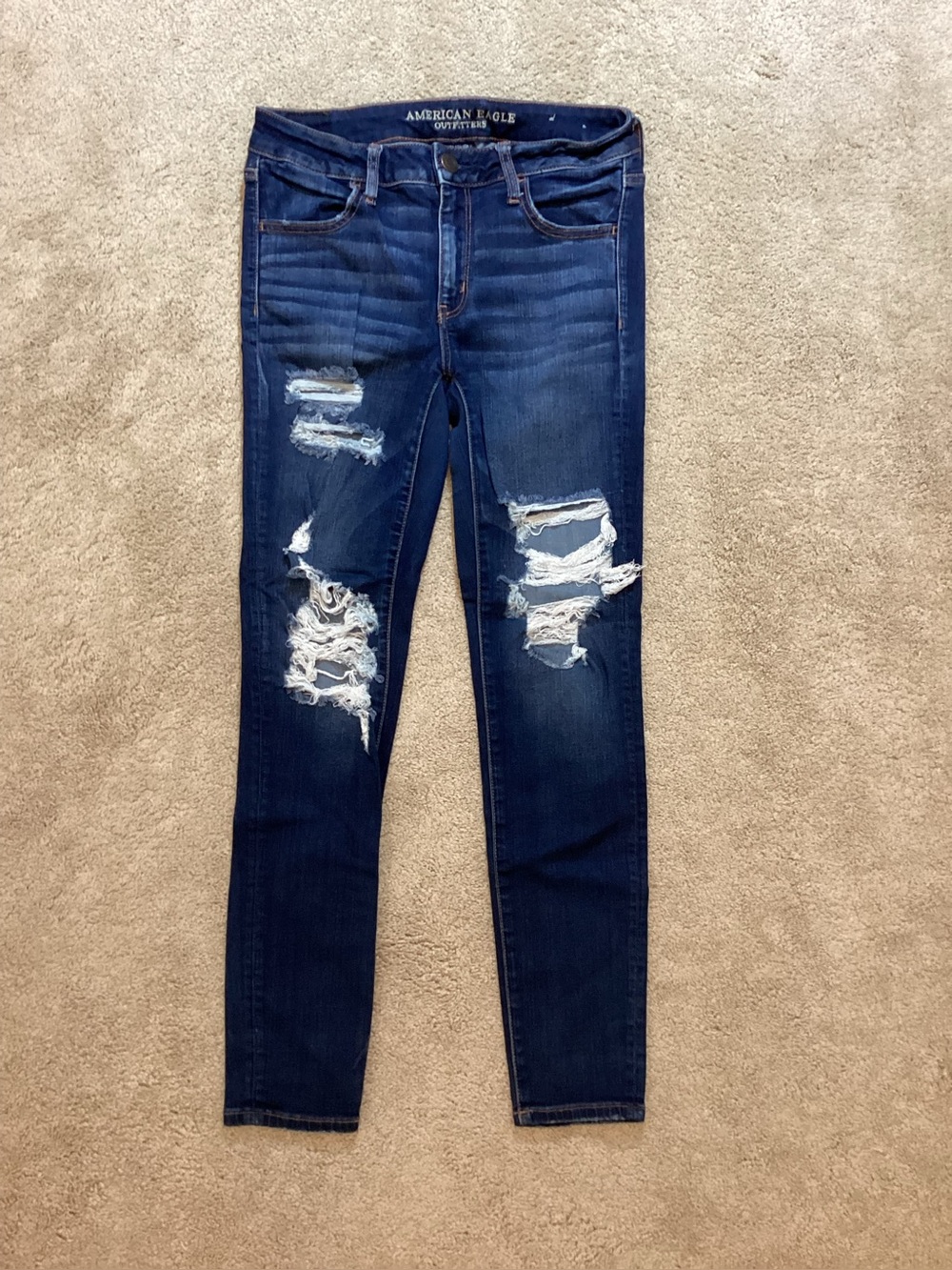 American Eagle Outfitters Navy Ripped Skinny Jeans - Women's